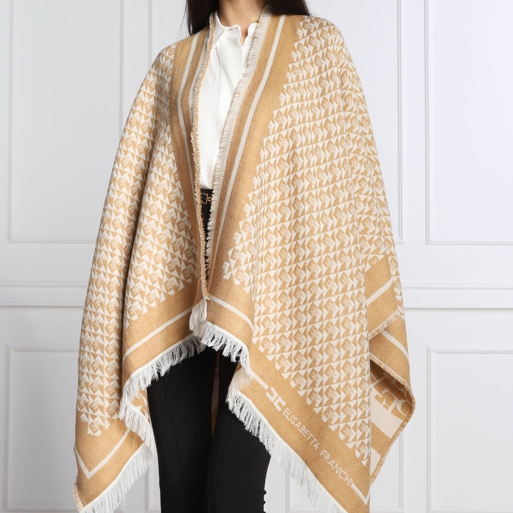 Elisabetta Franchi Tan and Cream Scarf Wrap